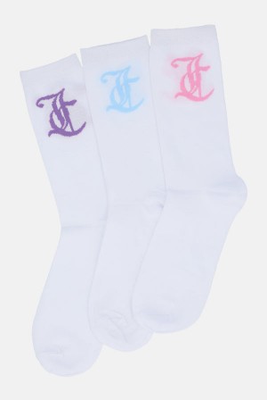 Juicy Couture 3 Pack Lettuce Hem Crew Socks Multicolor | JC-SN652318