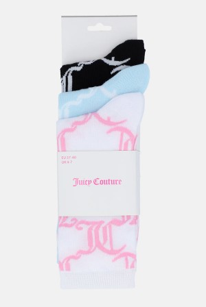 Juicy Couture 3 Pack Monogram Crew Socks Multicolor | JC-SN652316