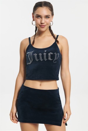 Juicy Couture Big Bling Velour Tank Top Blå | JC-SN651637