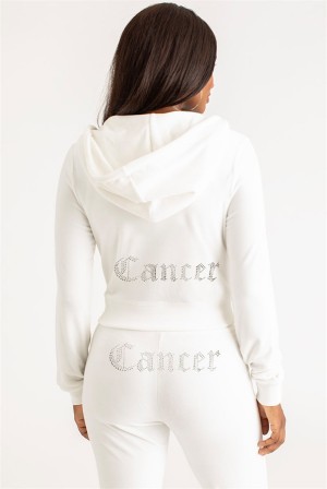 Juicy Couture Cancer Big Bling Velour Hoodie Hvite | JC-SN651552