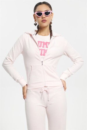 Juicy Couture Classic Bomull Velour Hoodie Lyse Rosa | JC-SN651527