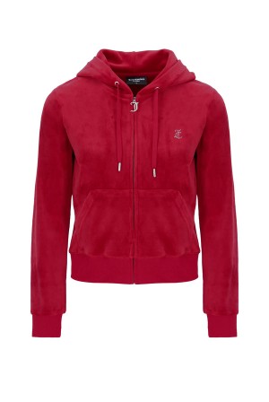 Juicy Couture Classic Velour Diamante Robertson Hoodie Rød | JC-SN652061