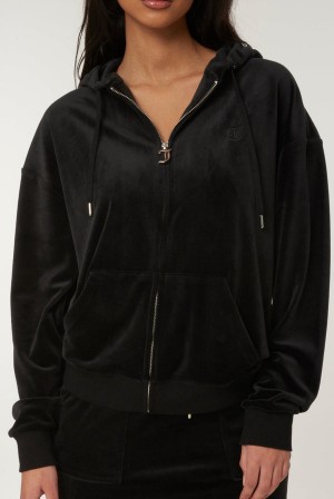 Juicy Couture Classic Velour Oversized Hoodie Svarte | JC-SN651954