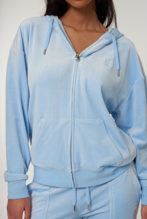 Juicy Couture Classic Velour Oversized Hoodie Blå | JC-SN651967