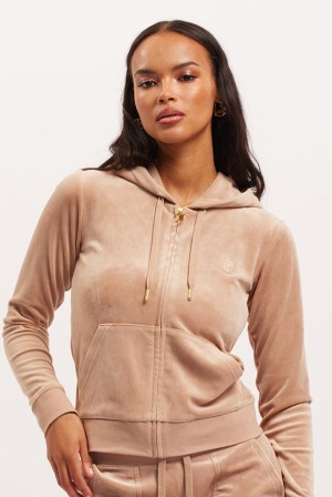 Juicy Couture Classic Velour Robertson Hoodie Beige | JC-SN651955