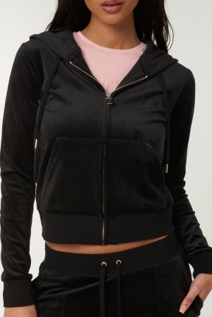 Juicy Couture Classic Velour Robertson Hoodie Svarte | JC-SN652134