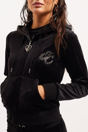 Juicy Couture Classic Velour Scatter Bead Hoodie Svarte | JC-SN652121