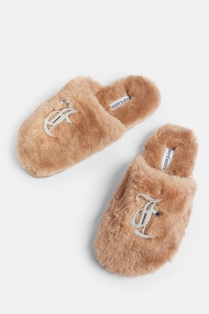 Juicy Couture Closed Tå Faux Fur Tøfler Beige | JC-SN652191