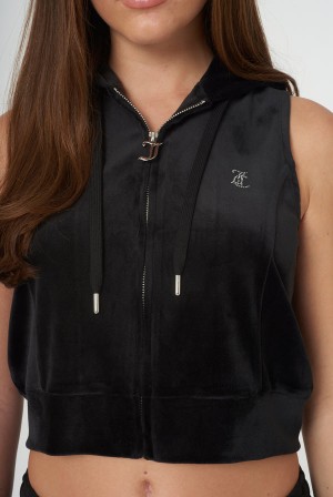 Juicy Couture Diamante Velour Zip-through Gilet Svarte | JC-SN651964