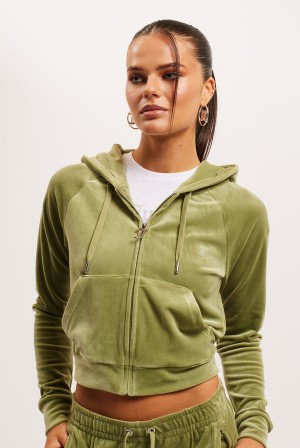 Juicy Couture Diamante Velour Zip-through Hoodie Grønn | JC-SN651984