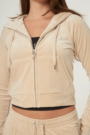 Juicy Couture Diamante Velour Zip-through Hoodie Svarte | JC-SN652001