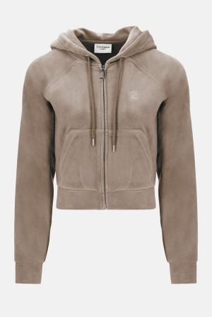 Juicy Couture Diamante Velour Zip-through Hoodie Brune | JC-SN652128