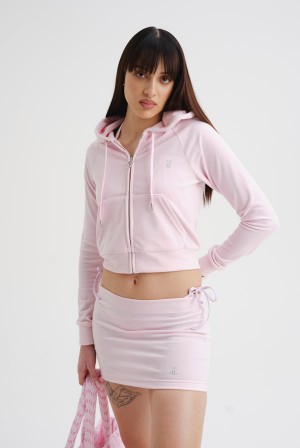 Juicy Couture Diamante Velour Zip-through Hoodie Rosa | JC-SN652139