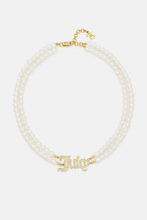 Juicy Couture Double Row Pearl Pavè Crystal Juicy Choker Gull | JC-SN652365