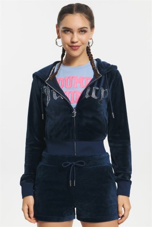 Juicy Couture Front Bling Hoodie Blå | JC-SN651589