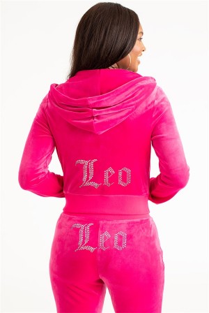 Juicy Couture Leo Big Bling Velour Hoodie Rosa | JC-SN651653