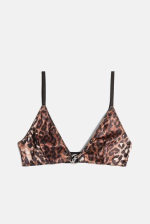 Juicy Couture Leopard Print Satin Charm Triangle Bra Svarte | JC-SN652261