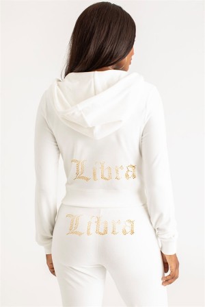 Juicy Couture Libra Big Bling Velour Hoodie Hvite | JC-SN651551