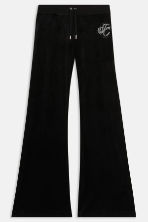 Juicy Couture Low Rise Velour Scatter Diamante Fla Joggers Svarte | JC-SN652119