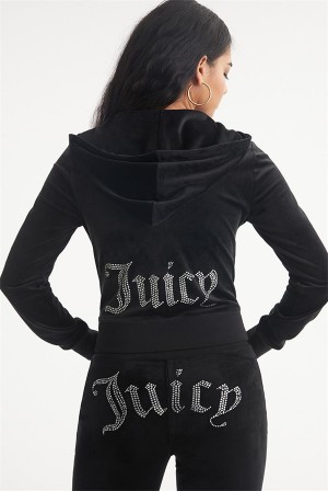 Juicy Couture Og Big Bling Velour Hoodie Svarte | JC-SN651568