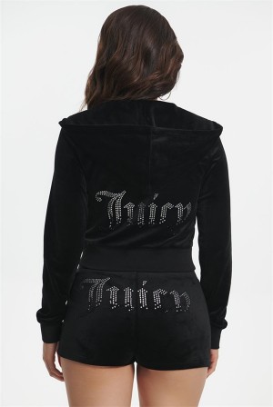 Juicy Couture Ombre Big Bling Velour Hoodie Svarte | JC-SN651571