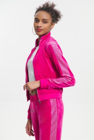 Juicy Couture Ombre Bling Cropped Velour Track Jacket Rosa | JC-SN651584