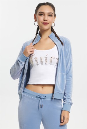 Juicy Couture Ombre Bling Cropped Velour Track Jacket Blå | JC-SN651588