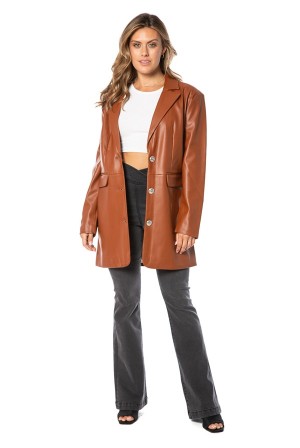 Juicy Couture Oversized Faux Lær Trench Coat Brune | JC-SN651686