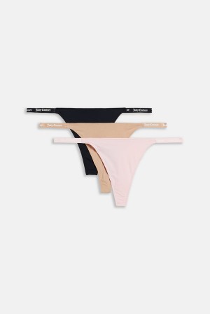 Juicy Couture Pack Of 3 Mini Tape Logo Thongs Svarte | JC-SN652276