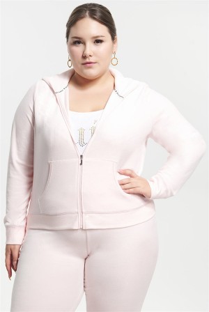 Juicy Couture Plus-size Classic Bomull Velour Hoodie Lyse Rosa | JC-SN651523