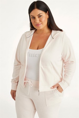 Juicy Couture Plus-size Icons Classic Bomull Velour Hoodie Lyse Rosa | JC-SN651544