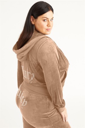 Juicy Couture Plus-size Og Big Bling Velour Hoodie Blå Grå | JC-SN651529