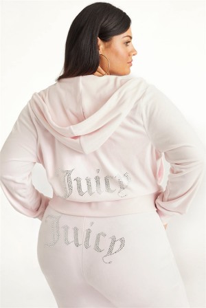 Juicy Couture Plus-size Og Big Bling Velour Hoodie Lyse Rosa | JC-SN651539