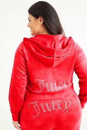 Juicy Couture Plus-size Og Big Bling Velour Hoodie Rød | JC-SN651559