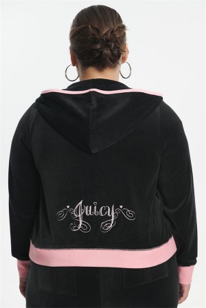 Juicy Couture Plus-size Sweetheart Bomull Velour Hoodie Svarte | JC-SN651581