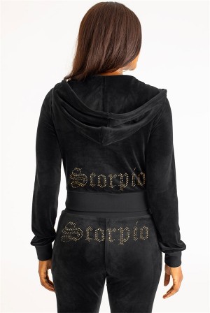 Juicy Couture Scorpio Big Bling Velour Hoodie Svarte | JC-SN651553