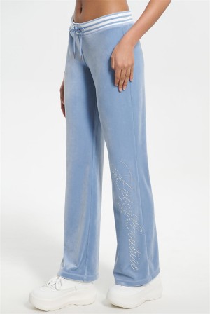 Juicy Couture Script Bling Velour Track Pants Blå | JC-SN651606