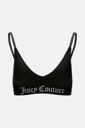 Juicy Couture Seamless Rib Triangle Bra & Brief Set Svarte | JC-SN652231