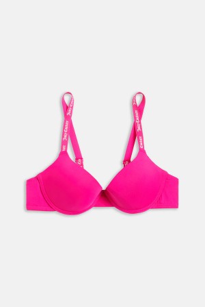 Juicy Couture Shiny Tape Logo Plunge Bra Rosa | JC-SN652243