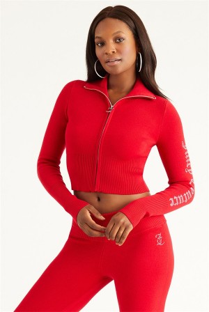 Juicy Couture Small Bling Knit Cropped Jacket Rød | JC-SN651692