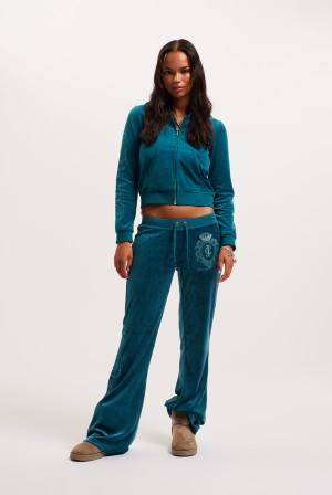 Juicy Couture Ultra Low Rise Bamboo Velour Heritage Crest Pocketed Bottoms Dyp Blå | JC-SN652160