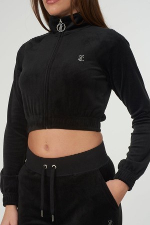 Juicy Couture Velour Diamante Cropped Tracktop Svarte | JC-SN652000