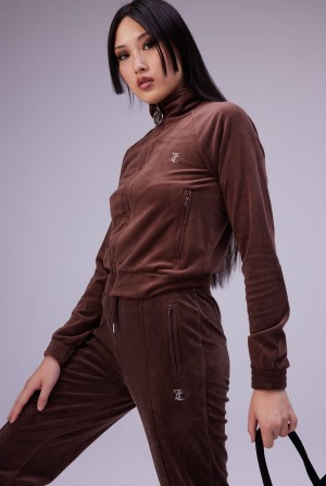 Juicy Couture Velour Diamante Tracktop Brune | JC-SN652059