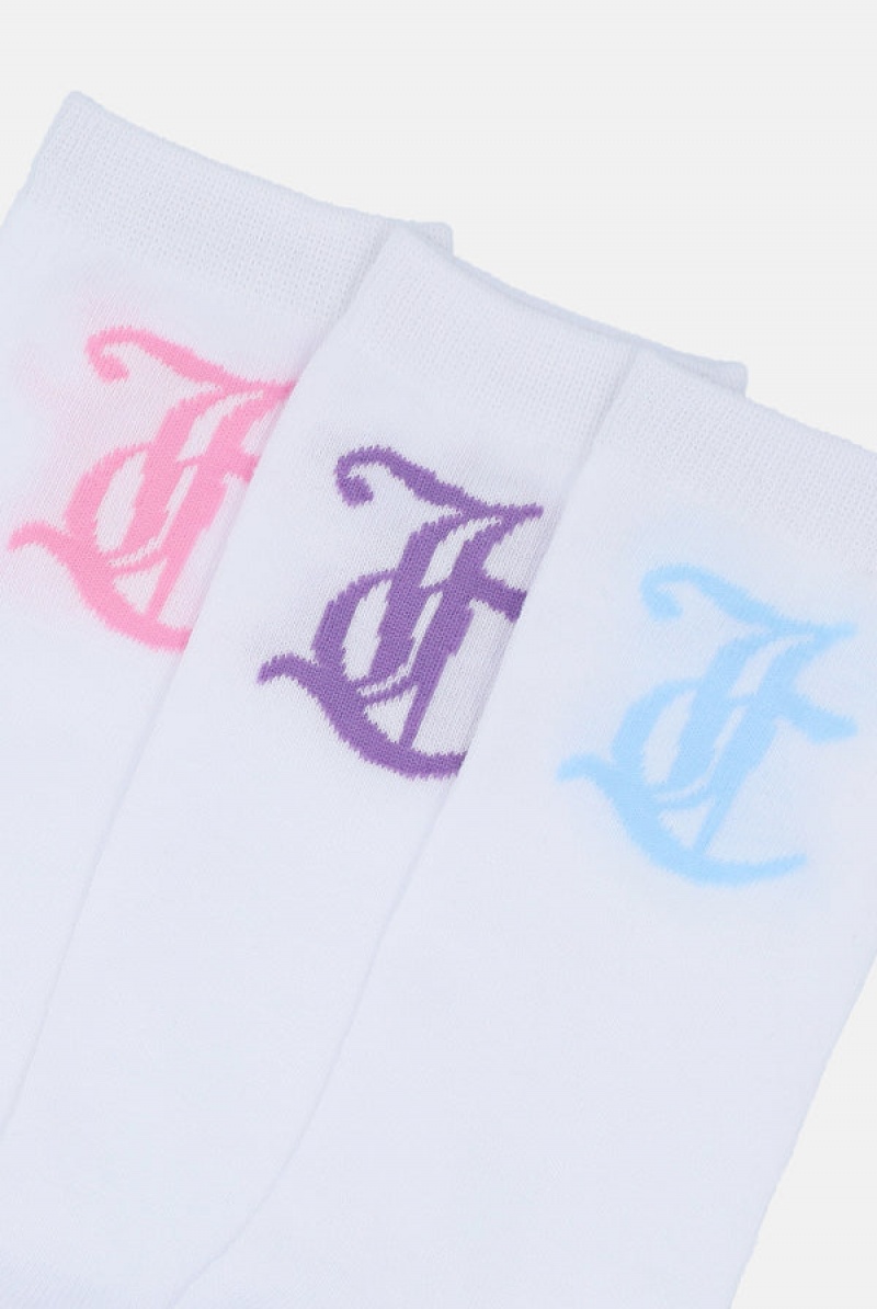 Juicy Couture 3 Pack Lettuce Hem Crew Socks Multicolor | JC-SN652318