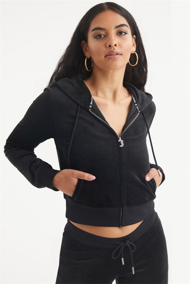 Juicy Couture Aquarius Big Bling Velour Hoodie Svarte | JC-SN651664