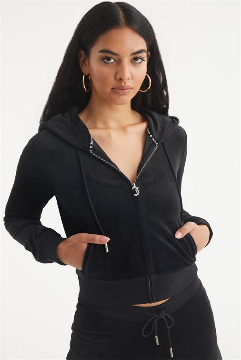 Juicy Couture Aquarius Big Bling Velour Hoodie Svarte | JC-SN651664