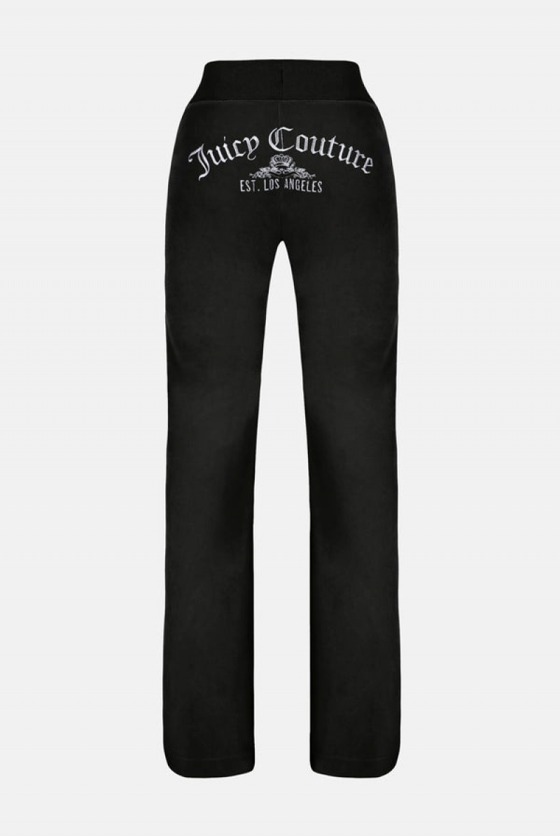 Juicy Couture Arch Crest Low Rise Classic Velour Pant Svarte | JC-SN652090