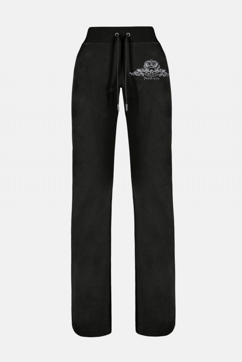 Juicy Couture Arch Crest Low Rise Classic Velour Pant Svarte | JC-SN652090