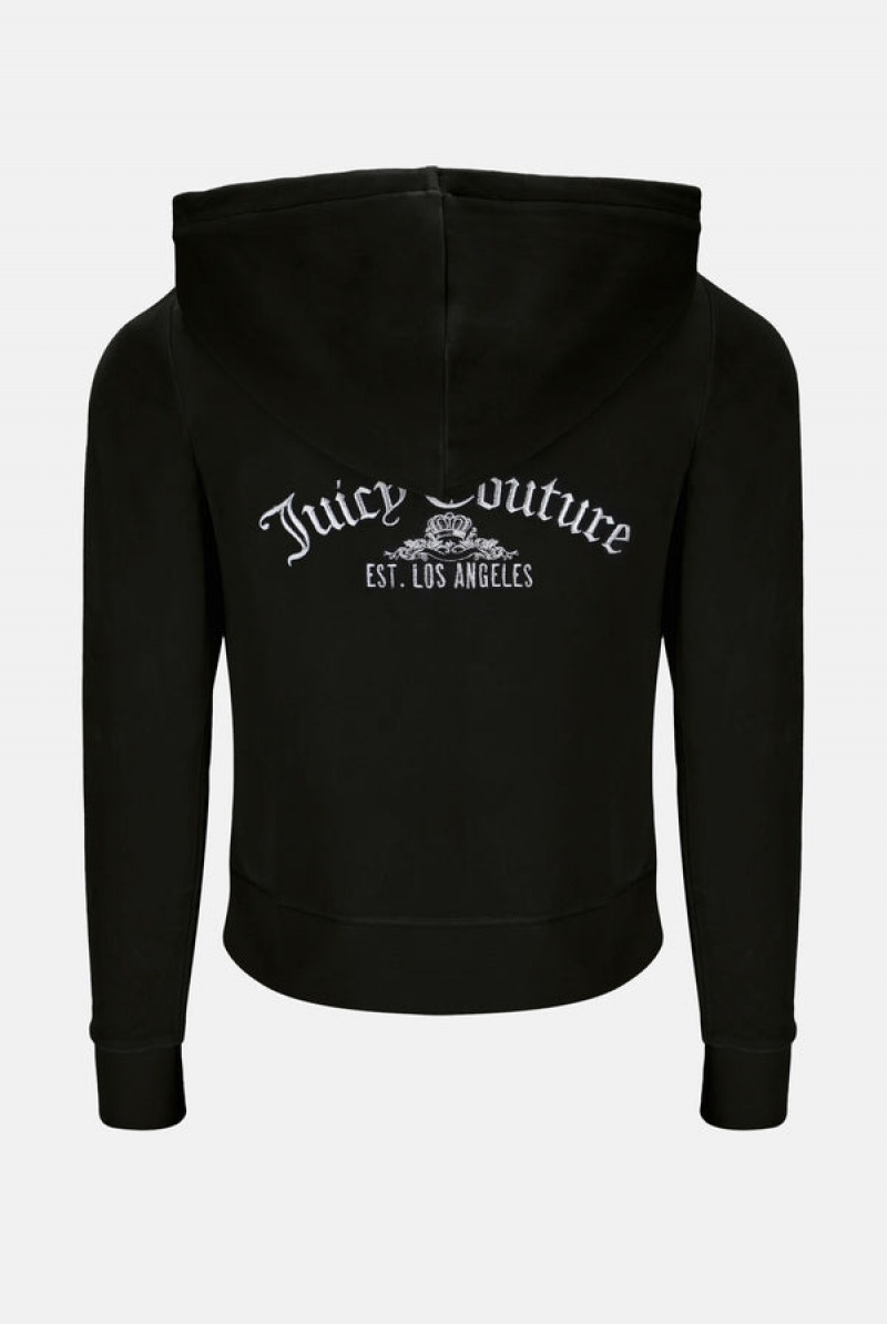 Juicy Couture Arch Embroide Zip Through Classic Velour Hoodie Svarte | JC-SN652091