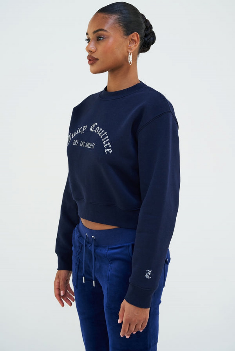 Juicy Couture Arched Diamante Fleece Sweatshirt Marineblå | JC-SN652286